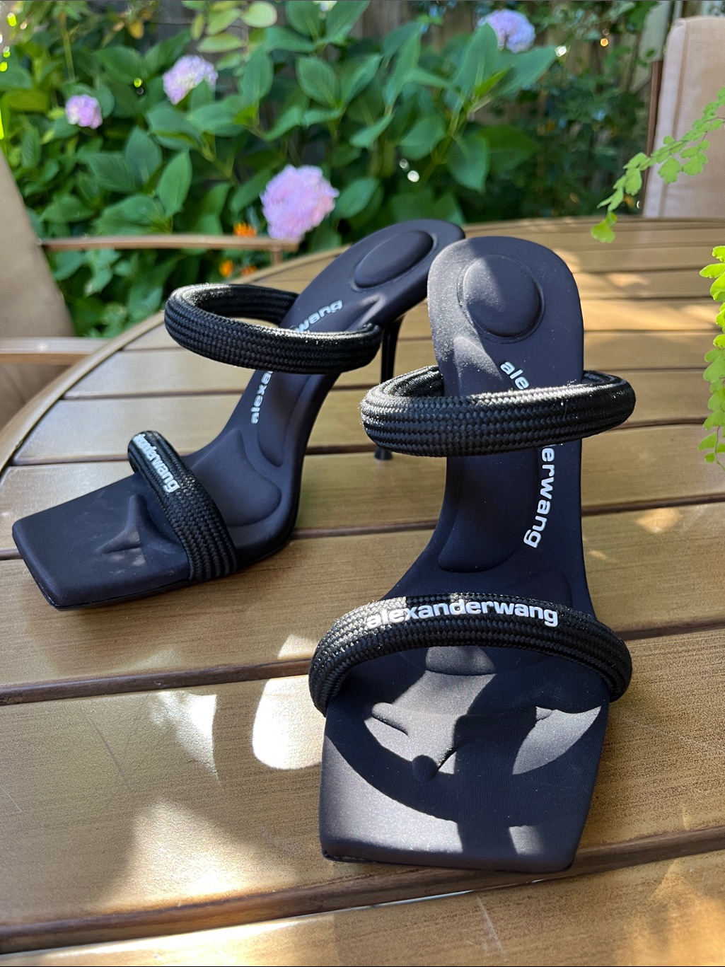 Alexander Wang Black Double-Strap Square-Toe Heels